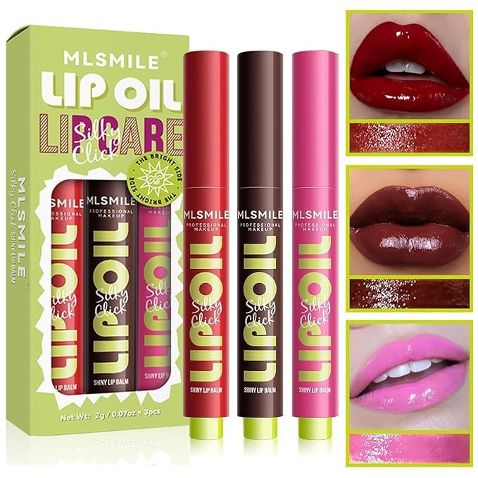 3 Colors Fat Lip Oil Click Slick, Moisturizing Lip