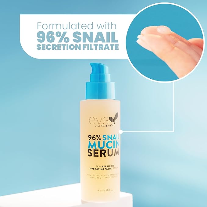 Eva Naturals Snail Mucin Serum For Face 4oz – Korean Skincare, Moisturizing & Rejuvenating Serum For All Skin Types