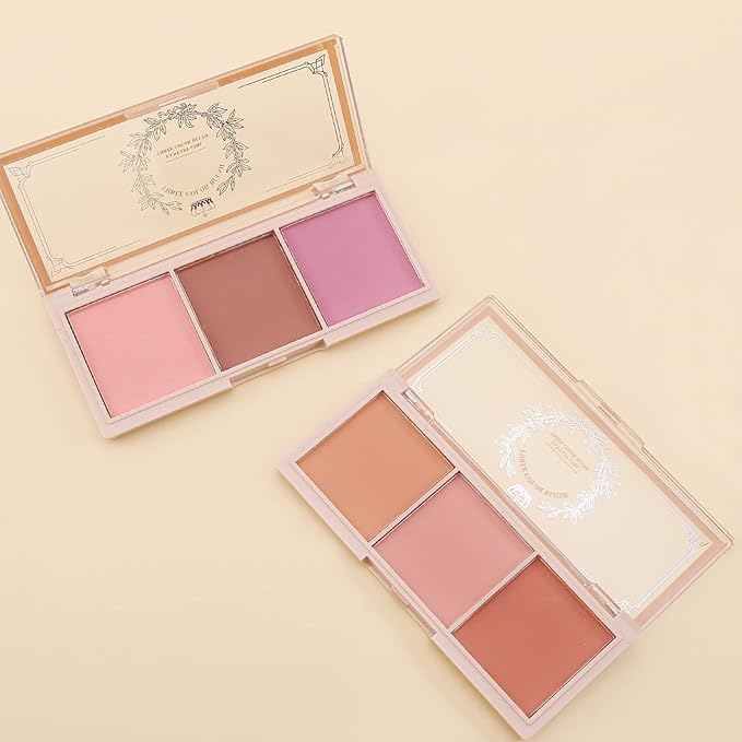 Boobeen 3 Color Blush Palette, Matte Pink Blusher, Smooth