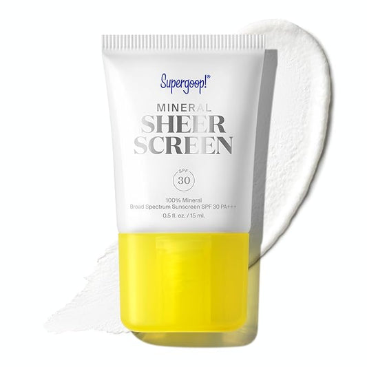 Supergoop! Mineral Sheerscreen SPF 30 PA+++, 0.5 fl oz - 100% Mineral, Broad Spectrum Face Sunscreen + Primer + Helps Filter Blue Light - Satin Finish - For All Skin Types