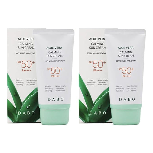 Dabo Aloe Vera Calming Sun Cream UV-AB Shield SPF50+ PA++++ 70ml 2.36 fl. oz. (Pack of 2) Soft & Mild Natural Complex