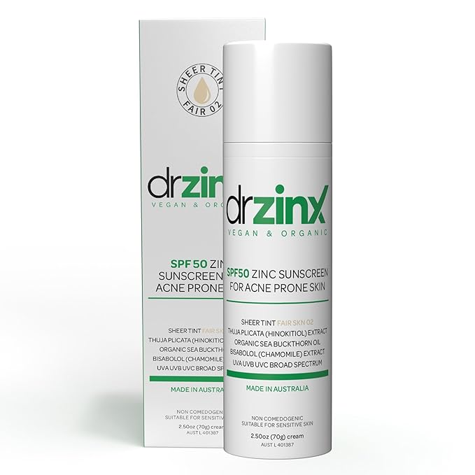 Dr ZinX Organic Sunscreen for Acne Prone Skin Fair Tint Zinc + Hinokitiol