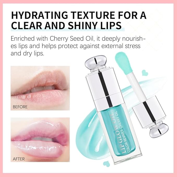 Hydrating Lip Glow Oil, Lip Oil Gloss Transparent Lip 2 OZ