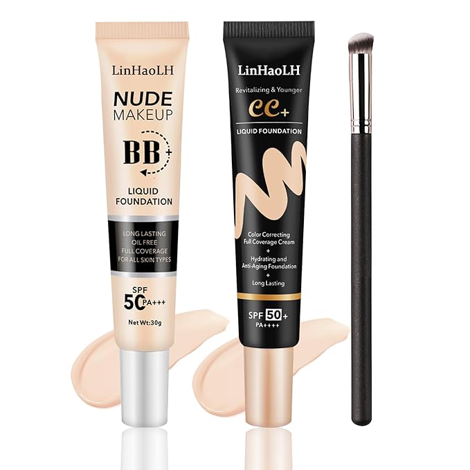 Full Coverage Concealer Foundation,Oil Control Long Lasting Lightweight Set（2 Pack）