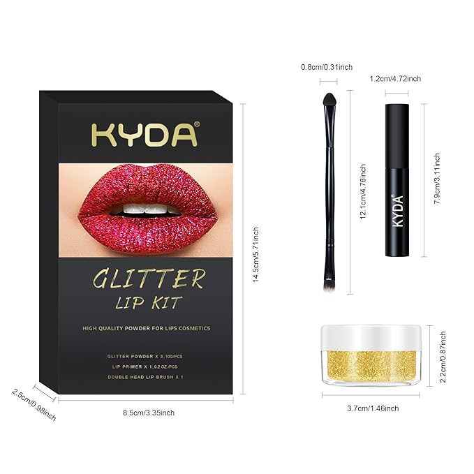 KYDA 3 Colors Glitter Lip Kit, Diamond Metllic Lip