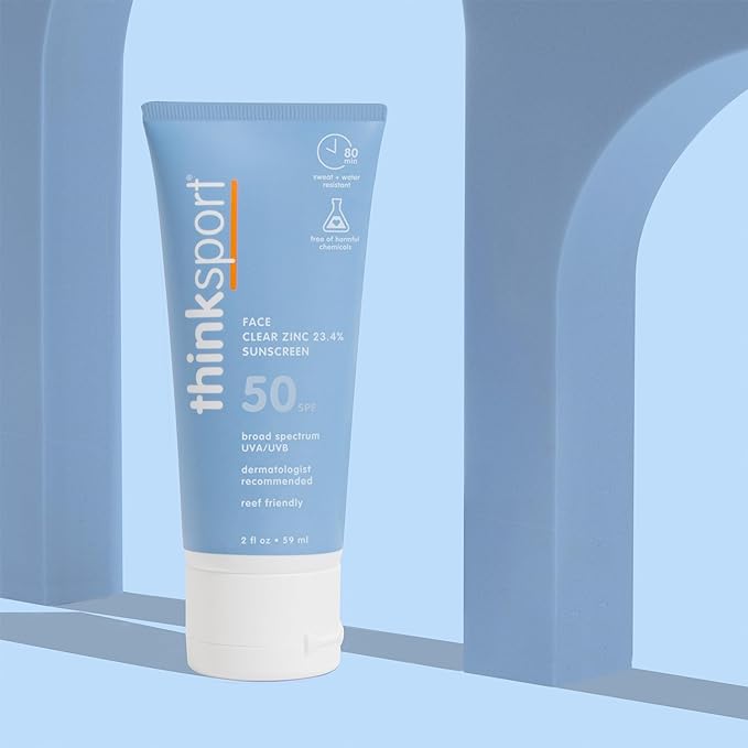 Thinksport Mineral Sunscreen, SPF 50 Clear Zinc Oxide Sunscreen, 2 Fl Oz, Water Resistant Reef Safe Sunscreen, Broad Spectrum UVA/UVB Sun Screen