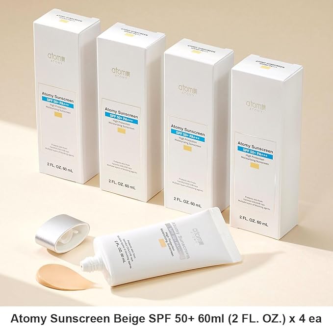 Atomy Sunscreen 2 FL.OZ. 60ml (Beige) x 4 Set, Korean Sun Protector Suncream