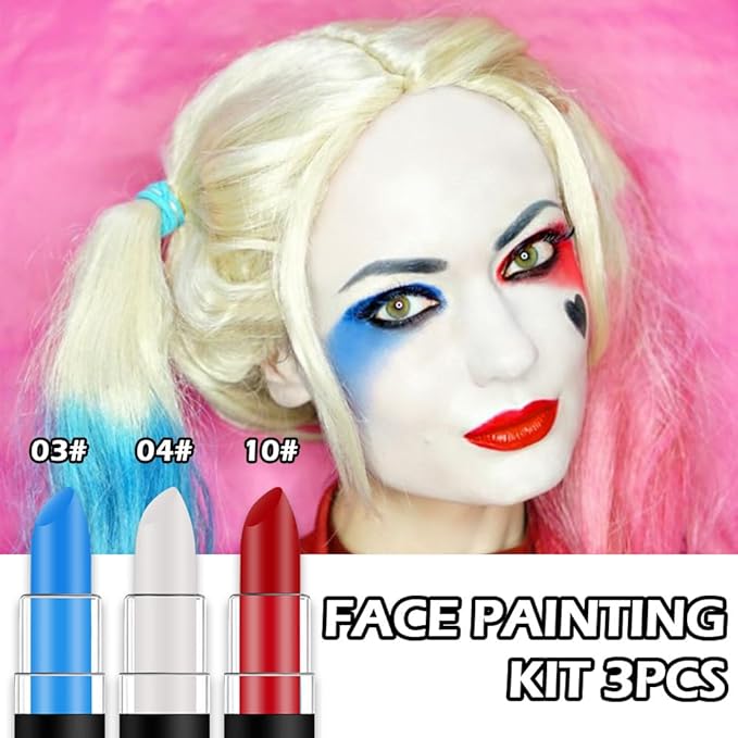 Kaely 3Pcs Cream Face Body Paint Stick,Blue White Red Flag Color Eye Black Stick for Baseball Football,Cosplay Birthday Party Joker Clown Halloween Makeup,Easy to Blend,Smooth Long Lasting