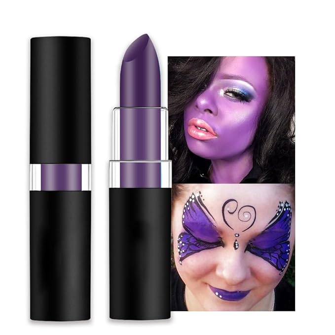 Kaely 1Pcs Purple Face Paint Stick,Pro Eye Black Stick Baseball Football Softball,Easy to Color,Matte Lipstick Face Body Paint Set,Halloween Birthday Party Clown Makeup Sets,11