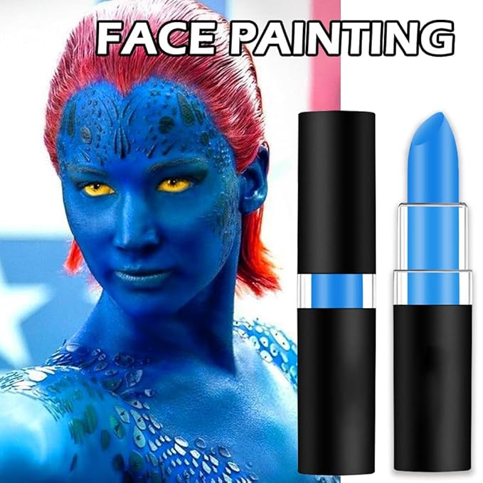 Kaely 1Pcs Blue Face Paint Stick,Pro Eye Black Stick Baseball Football Softball,Easy to Color,Matte Lipstick Face Body Paint Set,Halloween Birthday Party Clown Makeup Sets,03