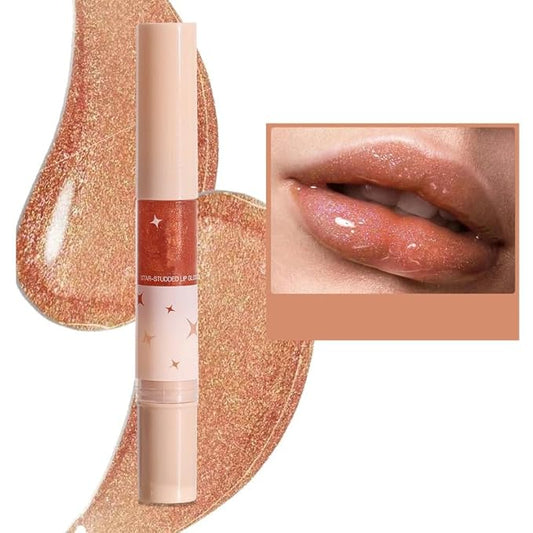 Gold Glitter Lip Gloss Lipstick, Pearl Shimmer Liquid Lip