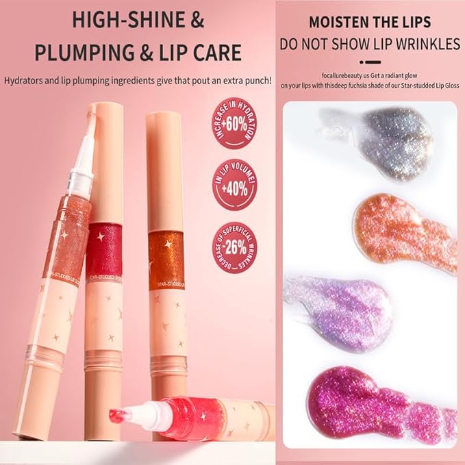 Gold Glitter Lip Gloss Lipstick, Pearl Shimmer Liquid Lip