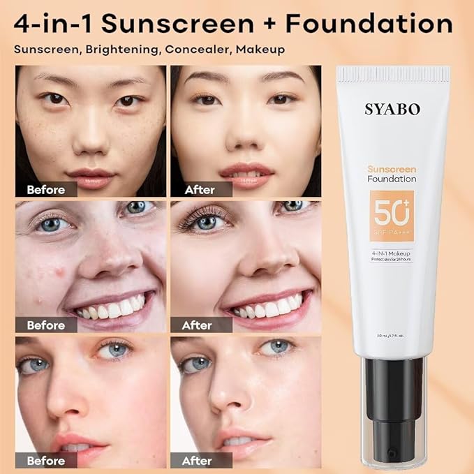 SPF 50 Tinted Sunscreen, Face Sunscreen Hydrating Sun Essence, Lightweight Concealer Sunscreen, Travel Size Against UVA and UVB Sun Protection, Ivory 50ml / 1.7oz