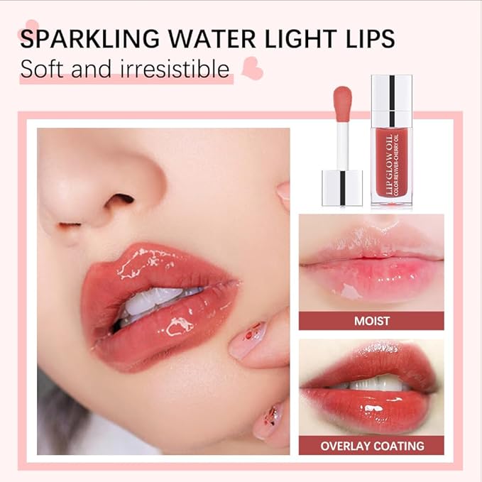 Hydrating Lip Glow Oil, Lip Oil Gloss Transparent Lip 2 OZ