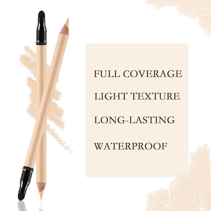 2pcs Concealer Pencil with Sponge,Full Coverage,Waterproof Under Eye Stick