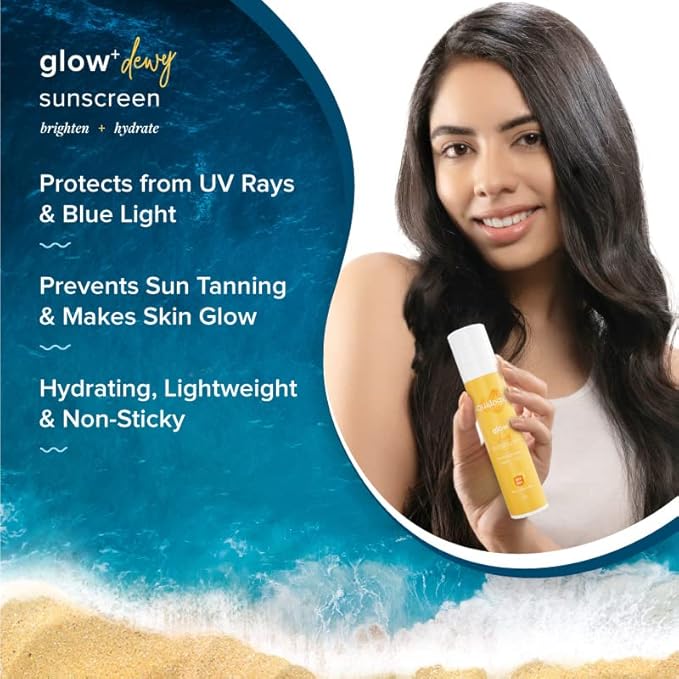 Glow+ Dewy Face Sunscreen with SPF 50+ & PA+++ | Blue Light Protection & No White Cast | Helps Give Glowing Skin with Papaya & Vitamin C | 1.76 Oz/50g