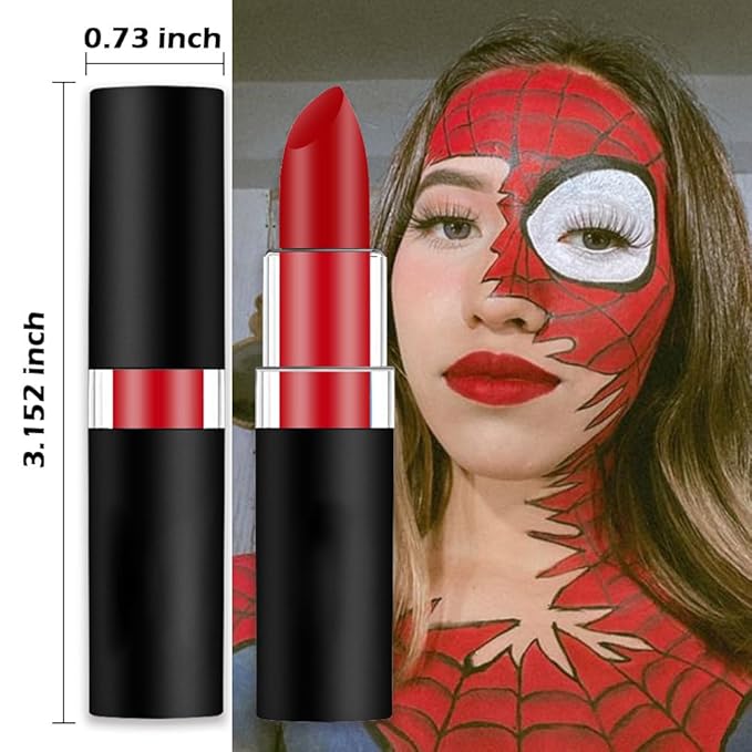 Kaely 1Pcs Red Face Paint Stick,Pro Eye Black Stick Baseball Football Softball,Easy to Color,Matte Lipstick Face Body Paint Set,Halloween Birthday Party Clown Makeup Sets,10