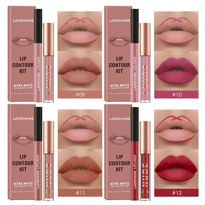 LANGMANNI 4pcs Matte Lipstick with Lipliners Durable Makeup Lipstick