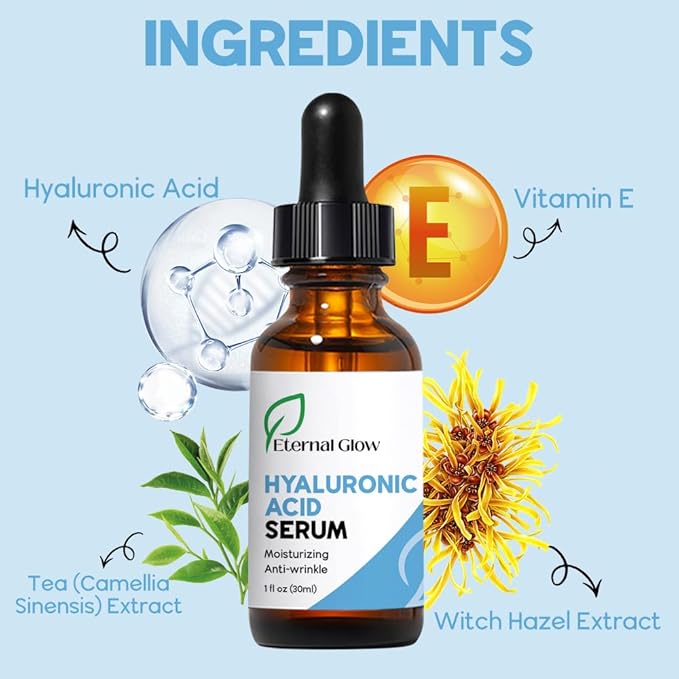 Eternal Glow Hyaluronic Acid Serum with Nourishing Botanicals – Intense Hydration for Plump, Radiant Skin – Best Face Serum for Anti Aging Skincare + Skin Barrier Support