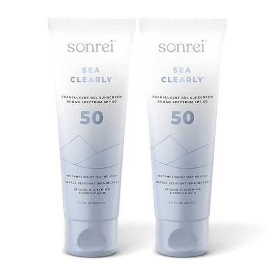 Sonrei Sea Clearly Premium SPF 50 Clear Face and Body Organoshield Sunscreen Gel | UVA, UVB & Antioxidant Enriched, UV Protection, Vegan, GMO & Gluten Free - (6.80 Fl Oz (Pack of 2)