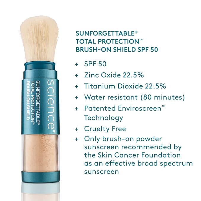 Colorescience Sunforgettable Total Protection Brush-On Sunscreen Mineral Powder for Sensitive Skin, Tan, 0.21 Oz (Pack of 1)