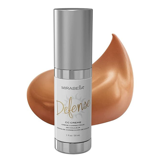 Mirabella Defense CC Creme Hydrating, Soothing Full Coverage Foundation with Mineral SPF 20, CC Cream Foundation with Sunscreen and Hyaluronic Acid Delivers Oil Control with Salicylic Acid, Dark