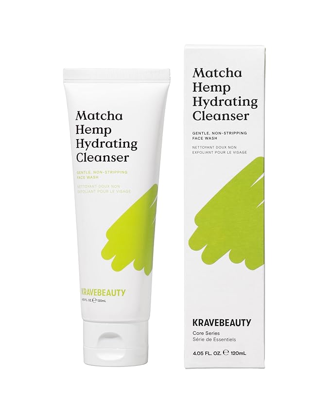 KraveBeauty Matcha Hemp Hydrating Cleanser, Non-Stripping Daily Face Wash, Supports Skin Barrier Enriched With Hemp Seed Oil, Suitable For Dry, Sensitive Skin, Vegan & Cruelty-Free, 4.05 fl oz