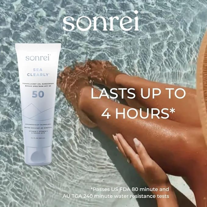 Sonrei Sea Clearly Premium SPF 50 Clear Face and Body Organoshield Sunscreen Gel | UVA, UVB & Antioxidant Enriched, UV Protection, Vegan, GMO & Gluten Free - (6.80 Fl Oz (Pack of 2)