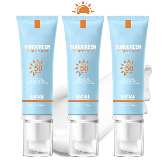 Tinted Sunscreen for Face SPF 50, Hydrating Sun Essence Face Sunscreen, Korean SPF 50+ PA++++ No White Cast, Hydrating, Moisturizing, UV Defense, Travel Size, Type-B 3pc