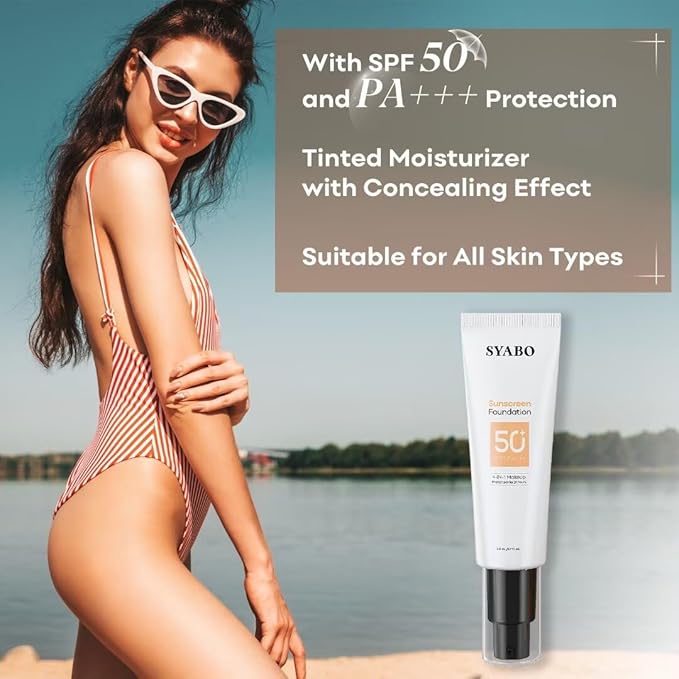 Tinted Face Sunscreen, SPF 50 Sunscreen for Face, Hydrating Sun Essence, Concealer Sunscreen, Lightweight Travel Size Against UVA and UVB Sun Protection, Buff 50ml / 1.7oz