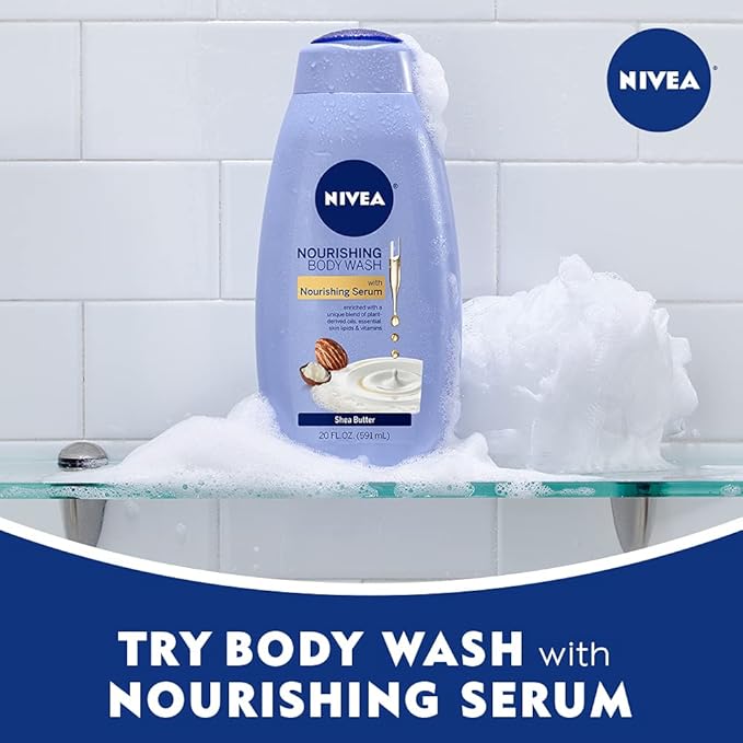 NIVEA Shea Butter Nourishing Body Wash, Moisturizing Body Wash for Dry Skin, 20 Fl Oz Bottle (Pack of 2)