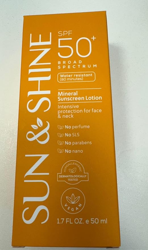 Sun&Shine 100% mineral sunscreen zinc oxide for Sensitive Skin: SPF50+ Broad Spectrum UVA UVB, Face sunscreen lotionreef safe, fragrance free 1.7 Oz