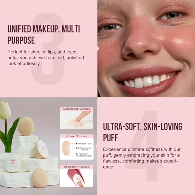 Multi-Use Makeup Cream Blush Stick, Unidollss 3-in-1 Buildable (01 WHISPER)