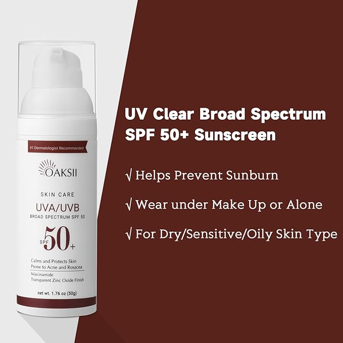 UV Clear Face Sunscreen, SPF 50 Oil Free Sunscreen with Zinc Oxide, Sensitive-Skin Tested and Lightweight, Silky Sunscreen 1.7 Fl Oz