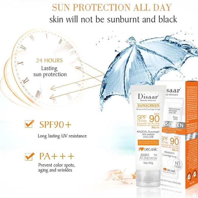 SPF 90 Sunscreen Instant Protection UVA UVB Foundation PA+++ Oil Free Sunblock Cover Protect Perfectly Moisturizing Coverage Surge 40g