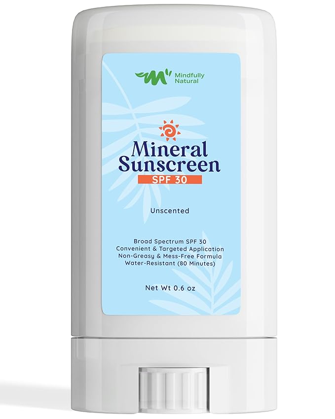 Natural Sunscreen Stick SPF 30 Broad Spectrum Mineral Sunblock for Face & Sensitive Skin - Zinc Oxide 18% Sun Screen Sticks, Travel Size