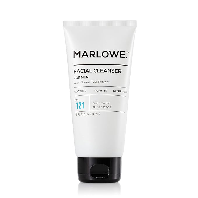 MARLOWE. No. 121 Facial Cleanser 6 oz, Daily Mens Face Wash with Natural Extracts & Antioxidants, Soothes, Purifies, Refreshes, Thick Lather, Fresh Woodsy Scent