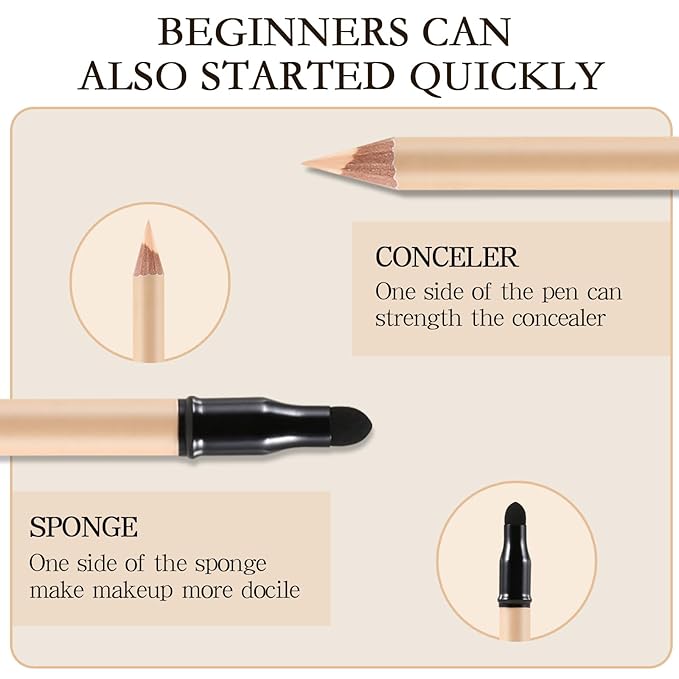 2pcs Concealer Pencil with Sponge,Full Coverage,Waterproof Under Eye Stick