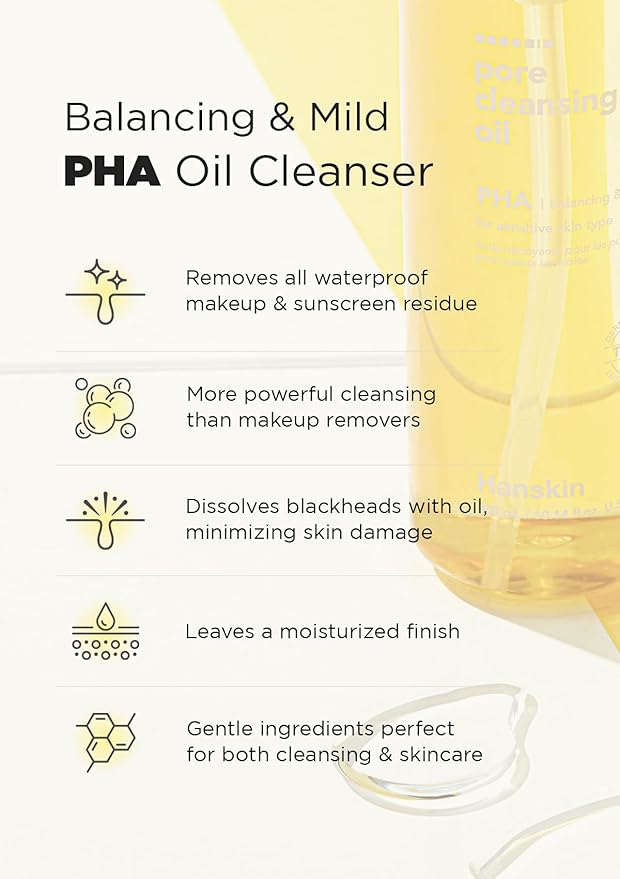 Hanskin PHA Trial Size Pore Cleansing Oil, Gentle Blackhead Cleanser and Makeup Remover for Combination and Oily Skin Travel Size Mini Makeup Remover Set [1 oz/Pack of 3]