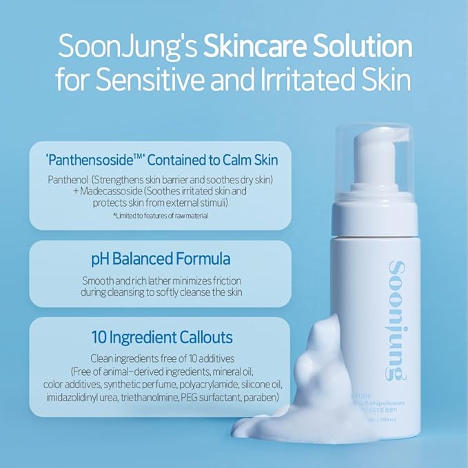 ETUDE SoonJung pH 6.5 Whip Facial Cleanser 5.1 fl. oz. (150ml) 21AD | Soft Bubble Fragrance-Free Low-pH Korean Hydrating Cleansing Wash for Sensitive Skin | Korean Skin Care, K-Beauty | Vegan
