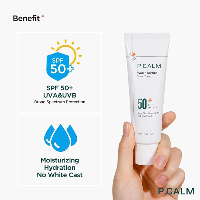 P.CALM Water Barrier Moisturizing Sun Cream Matte-Finish No White Cast SPF 50+ PA++++ Vegan Calming Moisture Daily Sunscreen for Dry Oily Sensitive Skin Korean Skincare