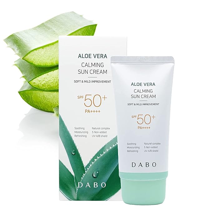 Dabo Aloe Vera Calming Sun Cream UV-AB Shield SPF50+ PA++++ 70ml 2.36 fl. oz. (Pack of 2) Soft & Mild Natural Complex