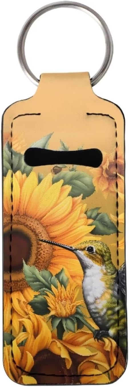 Hummingbird Sunflower Chapstick Holder Keychain