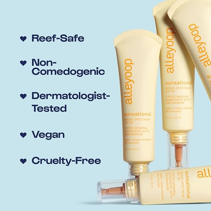 Alleyoop Sunsational Tinted Moisturizer Sunscreen for Face Broad Vegan,