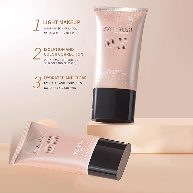 BLUE LOVE BB Cream Tinted Moisturizer Liquid Foundation, (Natural Color)