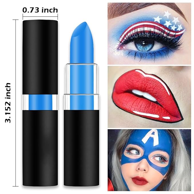 Kaely 3Pcs Cream Face Body Paint Stick,Blue White Red Flag Color Eye Black Stick for Baseball Football,Cosplay Birthday Party Joker Clown Halloween Makeup,Easy to Blend,Smooth Long Lasting