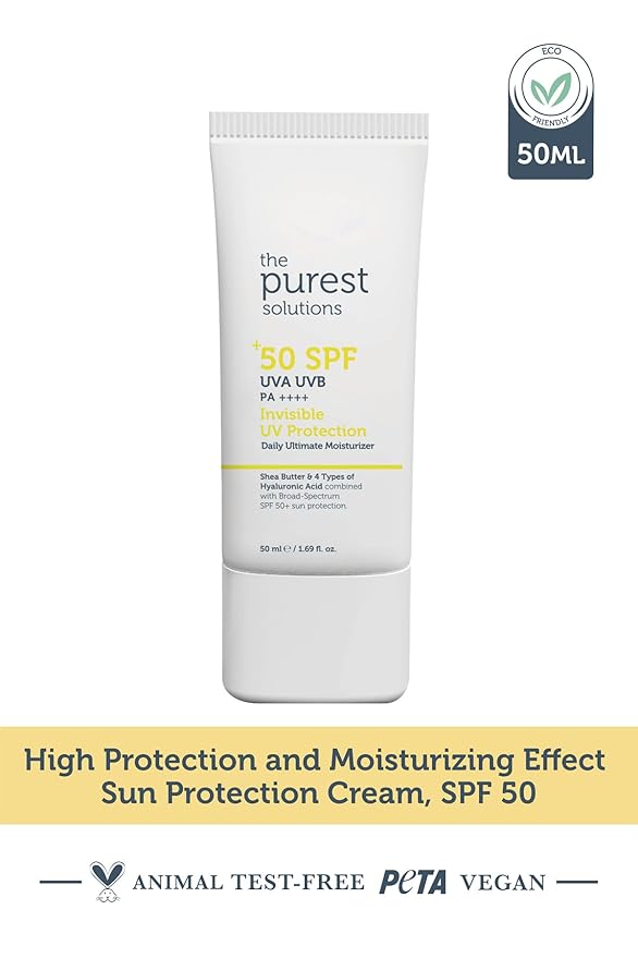 The Purest Solutions Invisible UV Protection (Daily Intensive Moisturizer SPF 50+) - Hyaluronic Acid & Shea Butter for Daily Hydration - Sunscreen - Anti-Aging Care - All Skin Types (1.69 fl. oz)