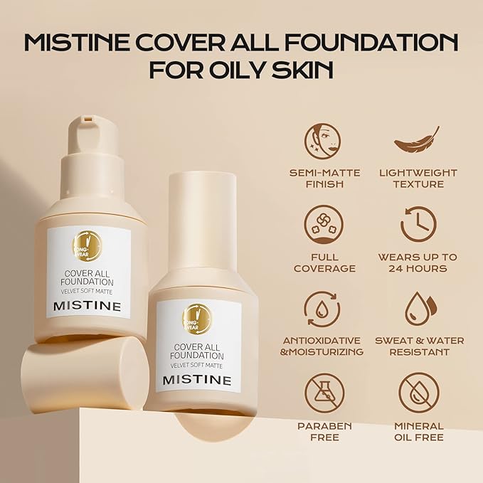 MISTINE Full Coverage Foundation Makeup for Oily Skin,24