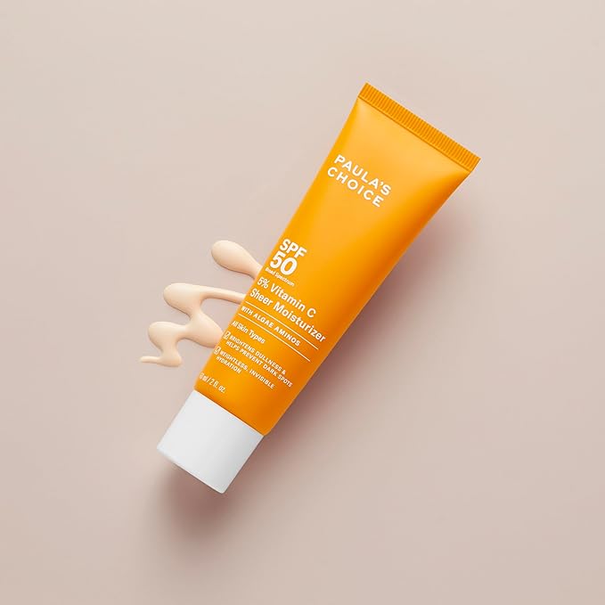 Paula’s Choice 5% Vitamin C Sheer Moisturizer SPF 50, Lightweight Invisible Broad-Spectrum Sunscreen, Brightens Dullness, Prevents Dark Spots, For All Skin Types Including Blemish-Prone, 2 Fl Oz.