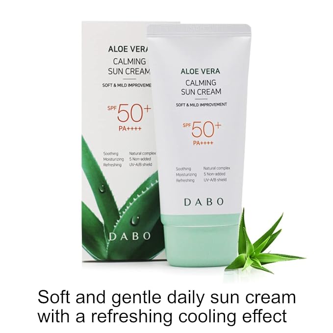 Dabo Aloe Vera Calming Sun Cream UV-AB Shield SPF50+ PA++++ 70ml 2.36 fl. oz. (Pack of 2) Soft & Mild Natural Complex